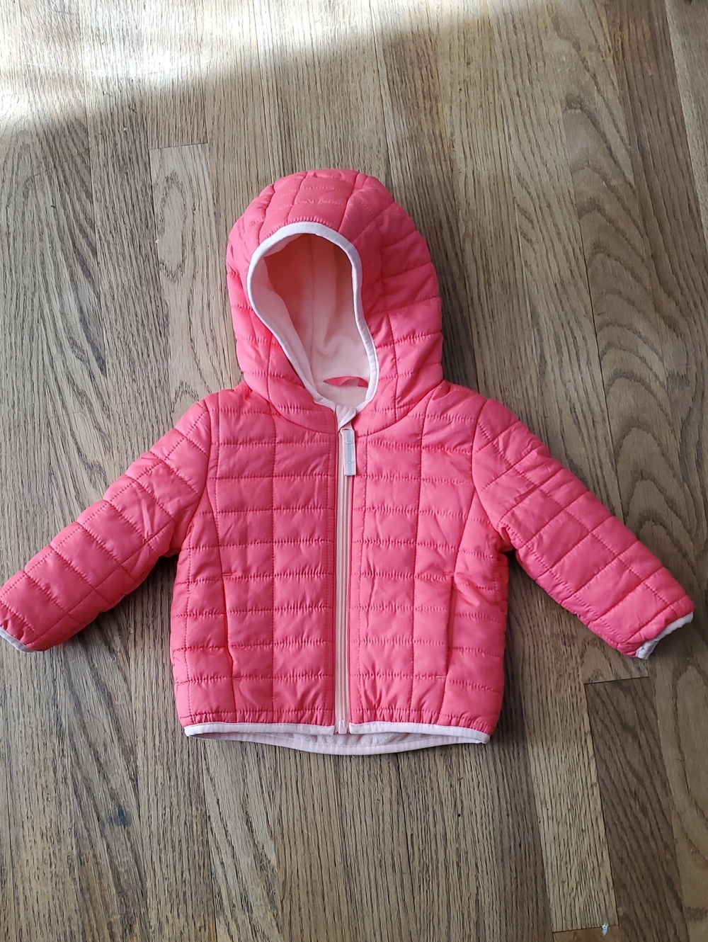 12 Mths Girl Quilted Hooded Jacket - Coral Pink